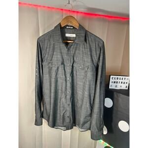 Calvin Klein Men’s Shirt sz M Cotton Gray Roll Tab Sleeve
